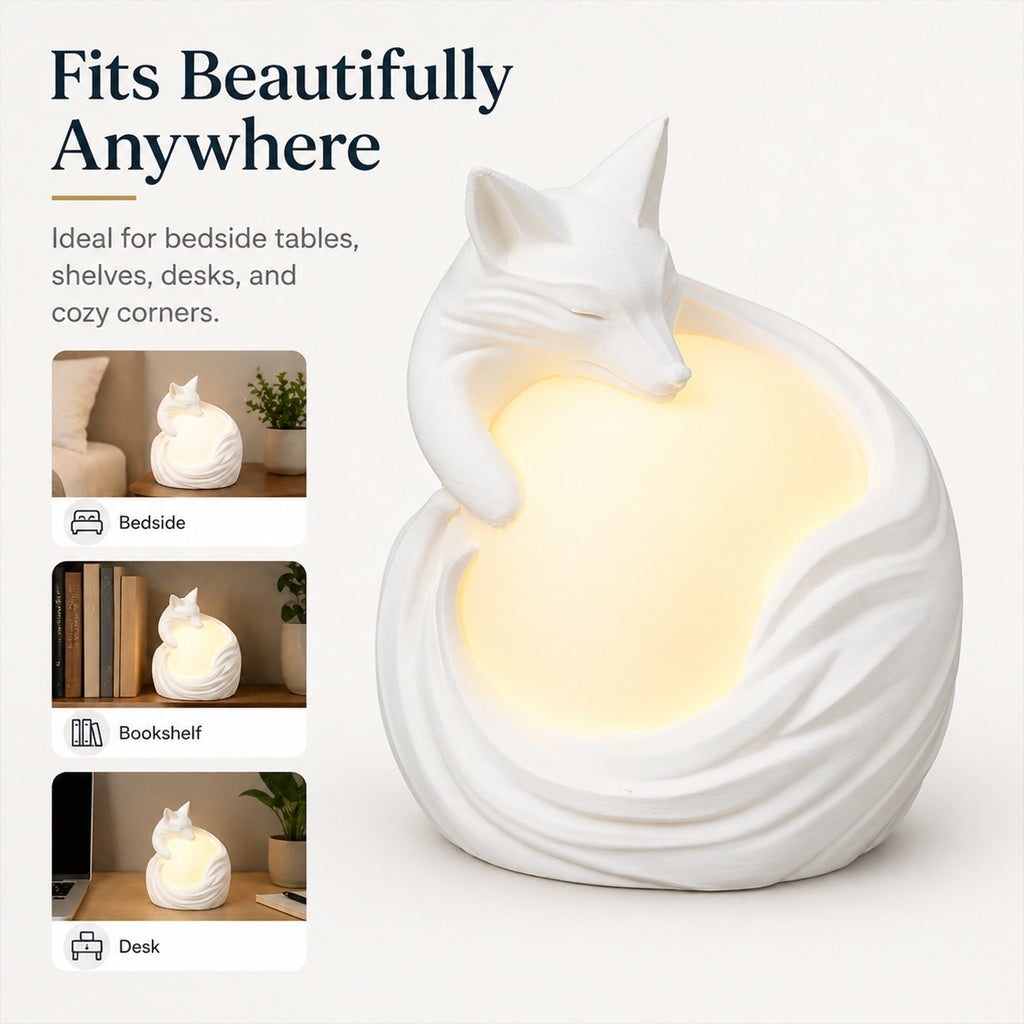 3D Printed Fox Ambient Table Lamp, Warm Glow Decorative Night Light, Sculptural Fox Desk Lamp For Bedroom Bookshelf Home Decor