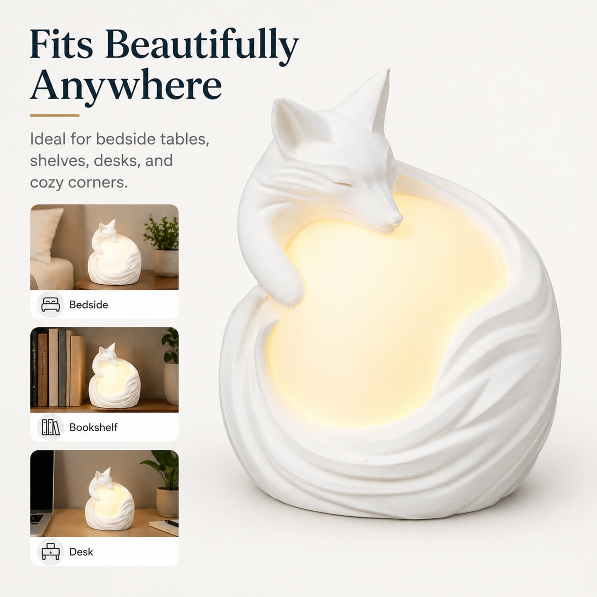 3D Printed Fox Ambient Table Lamp, Warm Glow Decorative Night Light, Sculptural Fox Desk Lamp For Bedroom Bookshelf Home Decor