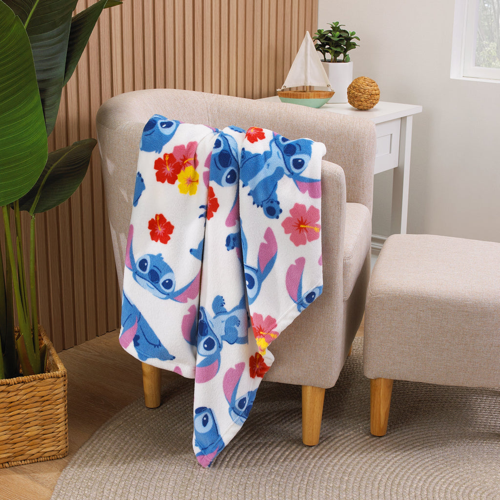NoJo Disney "S" is for Stitch Super Soft Toddler Blanket, Blue, Pink, Yellow, and White