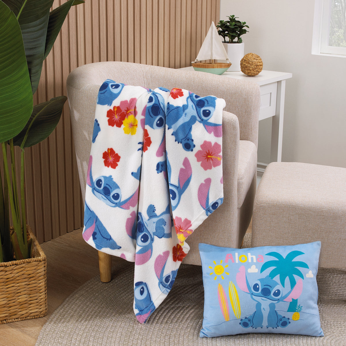 Disney "S" is for Stitch Toddler Pillow, Blue, Pink
