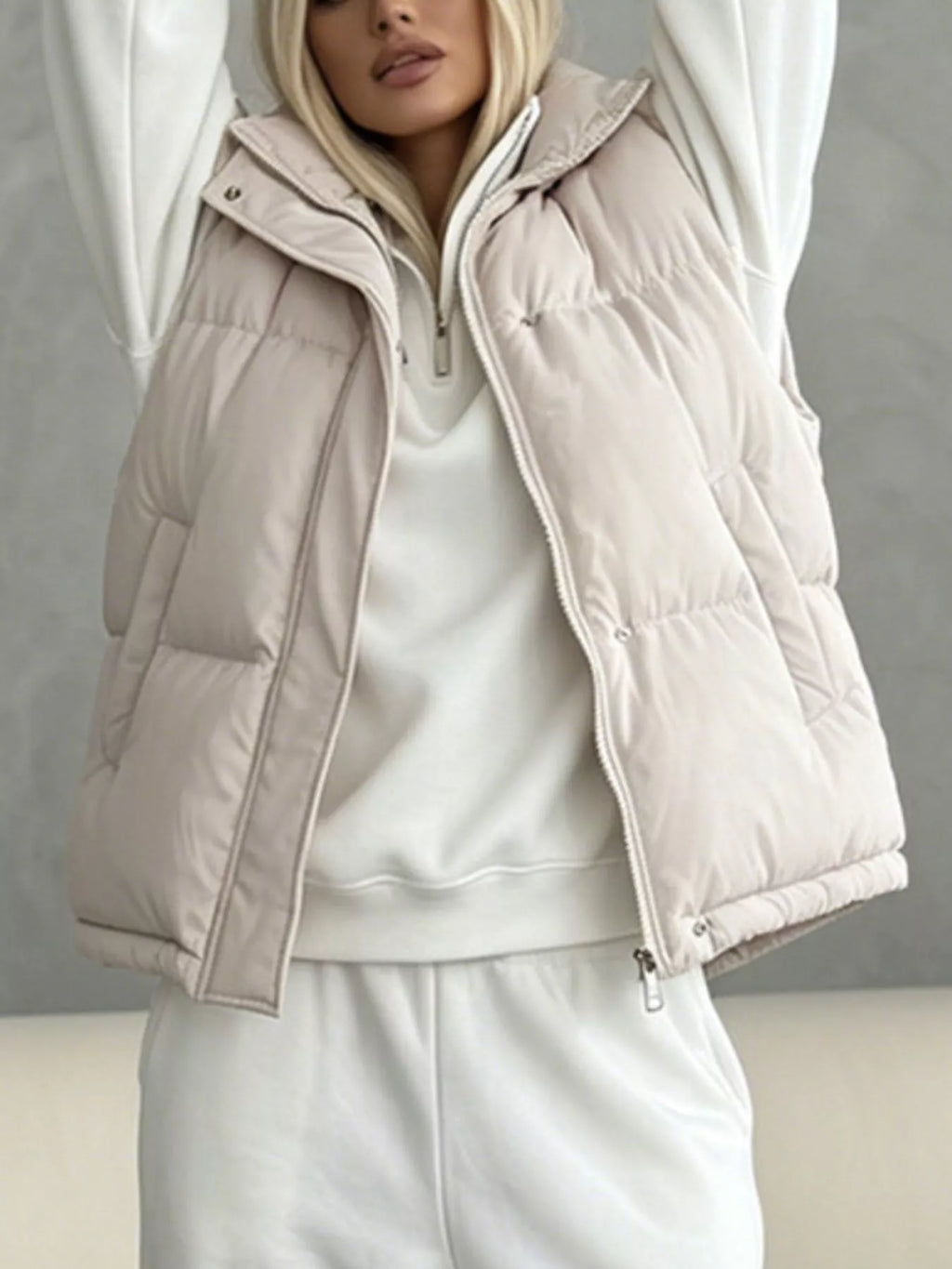 Snap-Button Placket Quilted Puffer Vest Coat