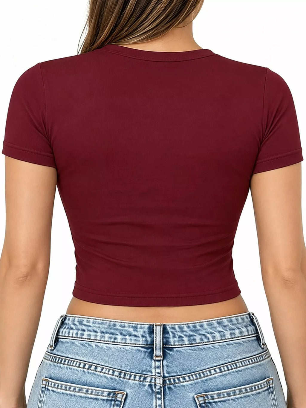 Slim Fit Basic Crew Neck Short Sleeve Crop T-Shirt