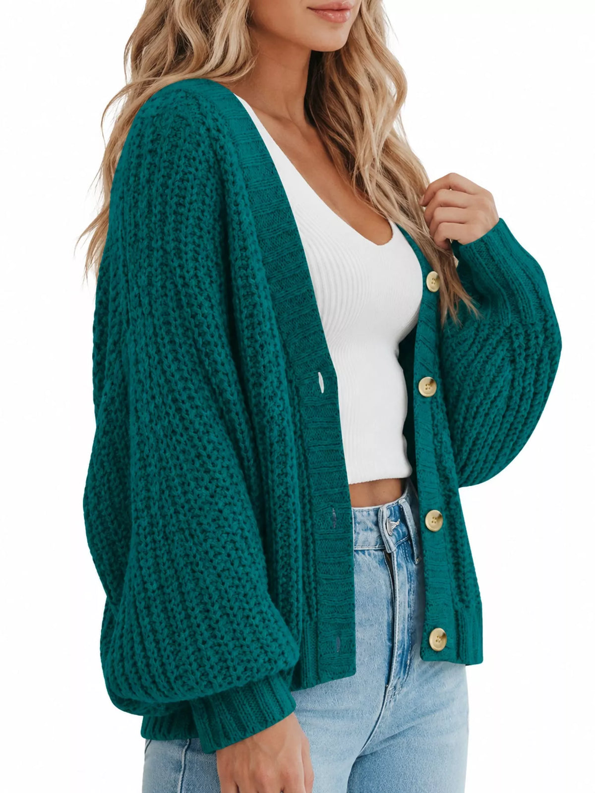 Full Size Chunky Knit Button-Down Cardigan Plus Size