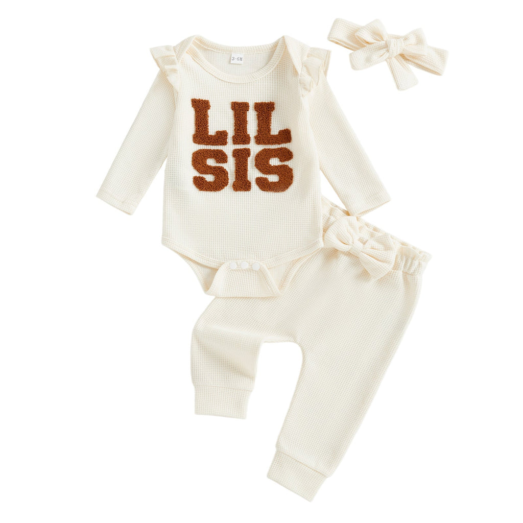 Little Sis Waffle-knit Hoodie 3-piece Set