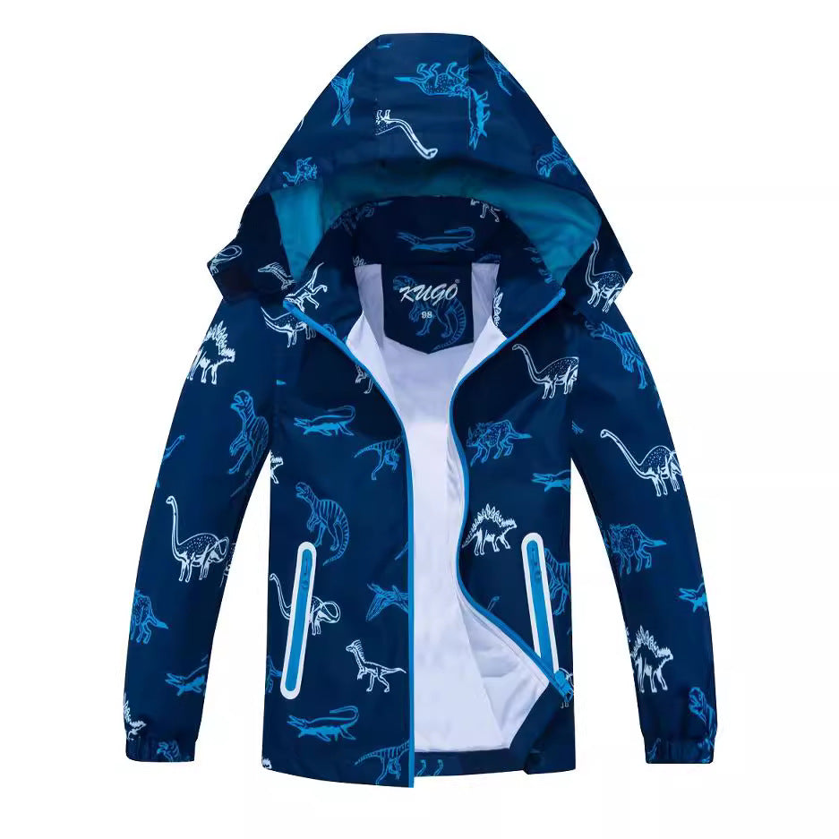 Springautumn New-arrival Dinosaur-print Gradient-color Zip-up Hoodie For Boys And Girls