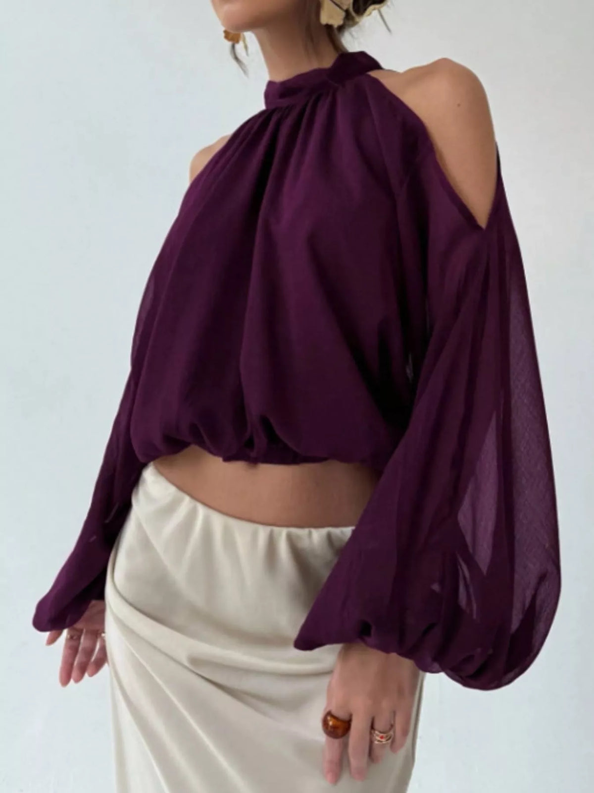 Cold-Shoulder Long Sleeve Blouse