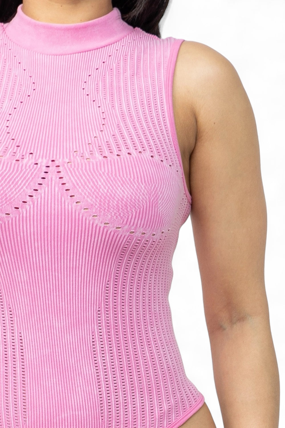 Washed Seamless Solid Mock Neck Basic Bodysuit