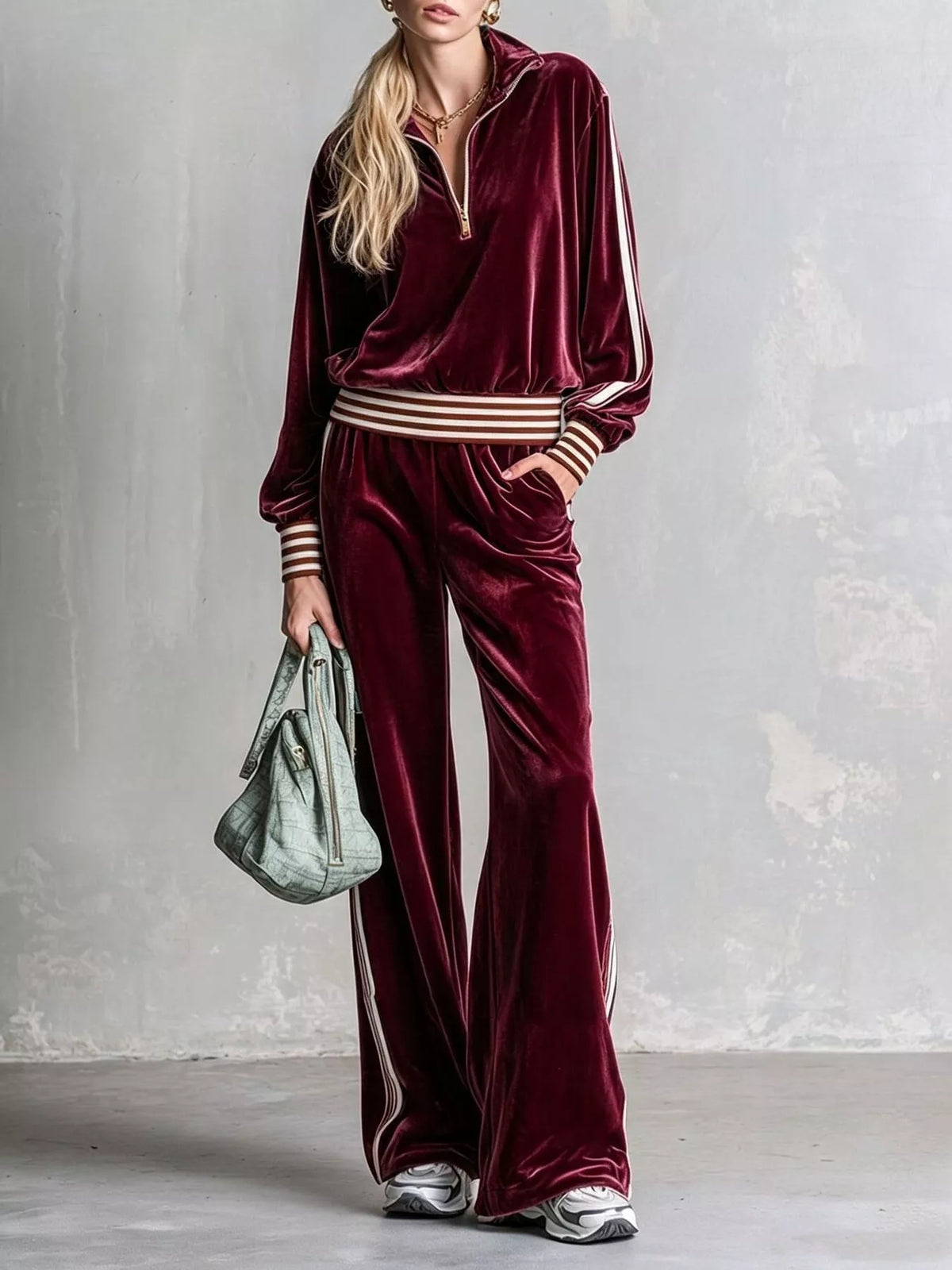 Striped Half Zip Top and Pants Set