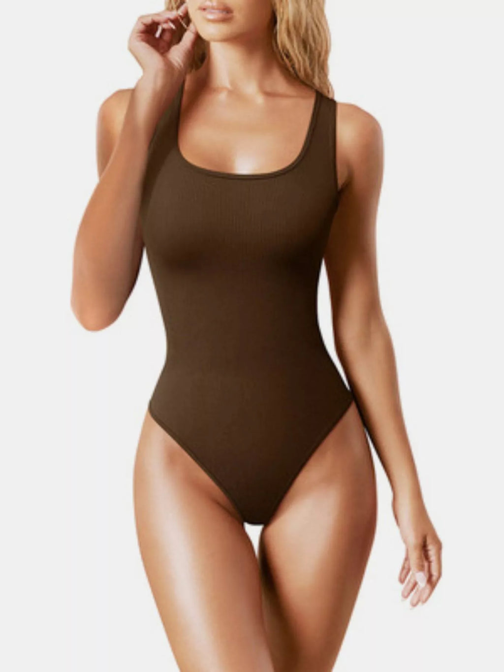 Full Size Ribbed Knit Sleeveless Scoop Neck Bodysuit Plus Size