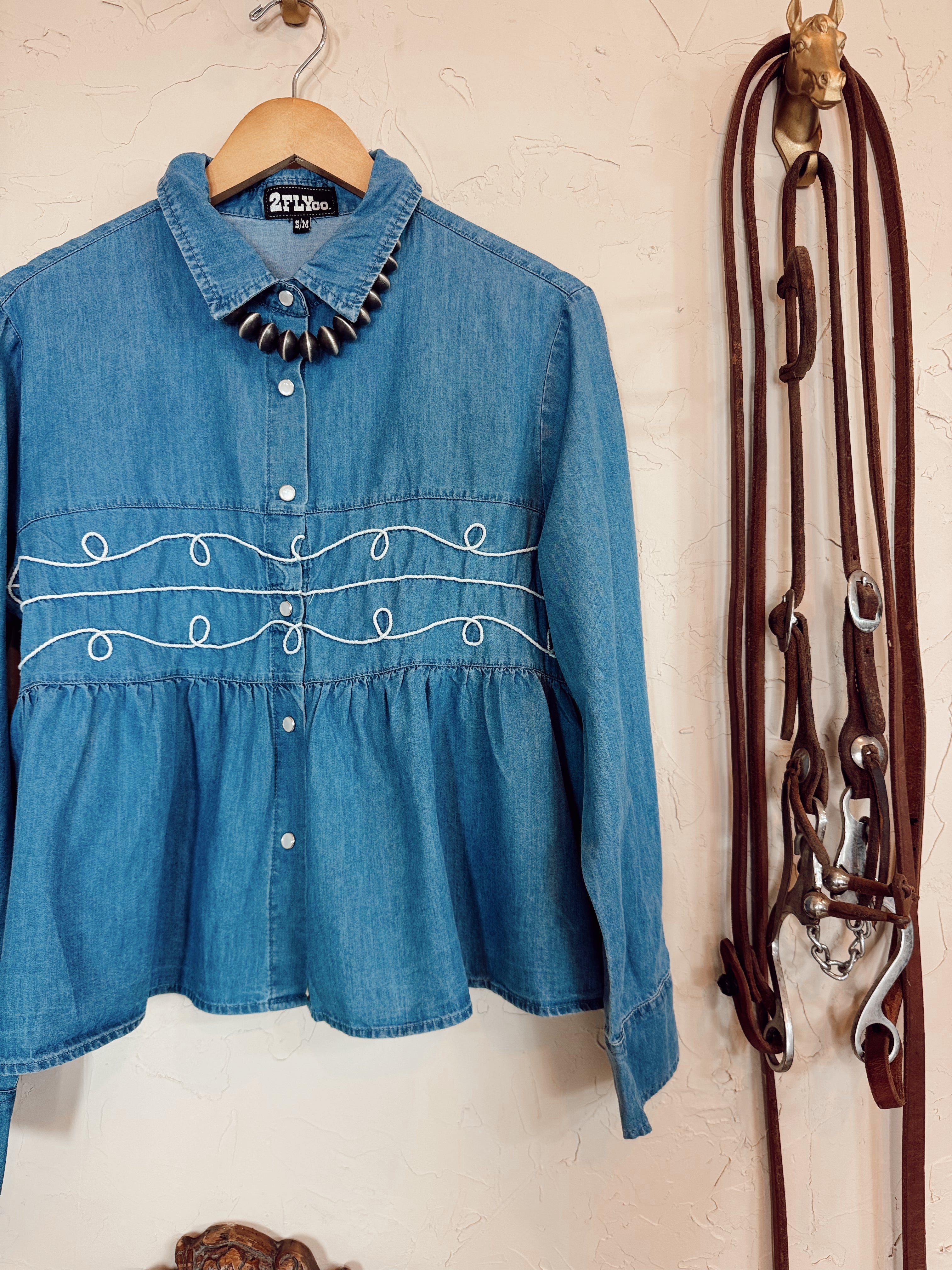The Loopty Lou Long Sleeve Denim Top-L/XL