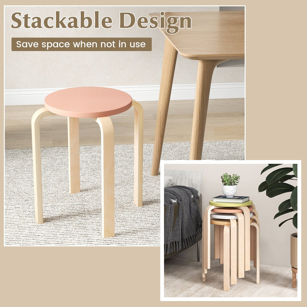 Set of 4 Bentwood Stackable Stools Dining Stools with Round Tops-Multicolor