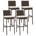 2 Pieces Patio Cushioned Wicker Barstools with Cozy Footrest