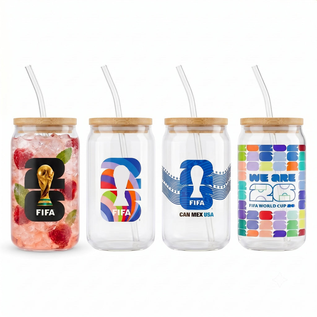 Atelier Sportif Official Official FIFA World Cup 2026 Edition 16 Oz Glass Sippers Bamboo lids with Glass Straws