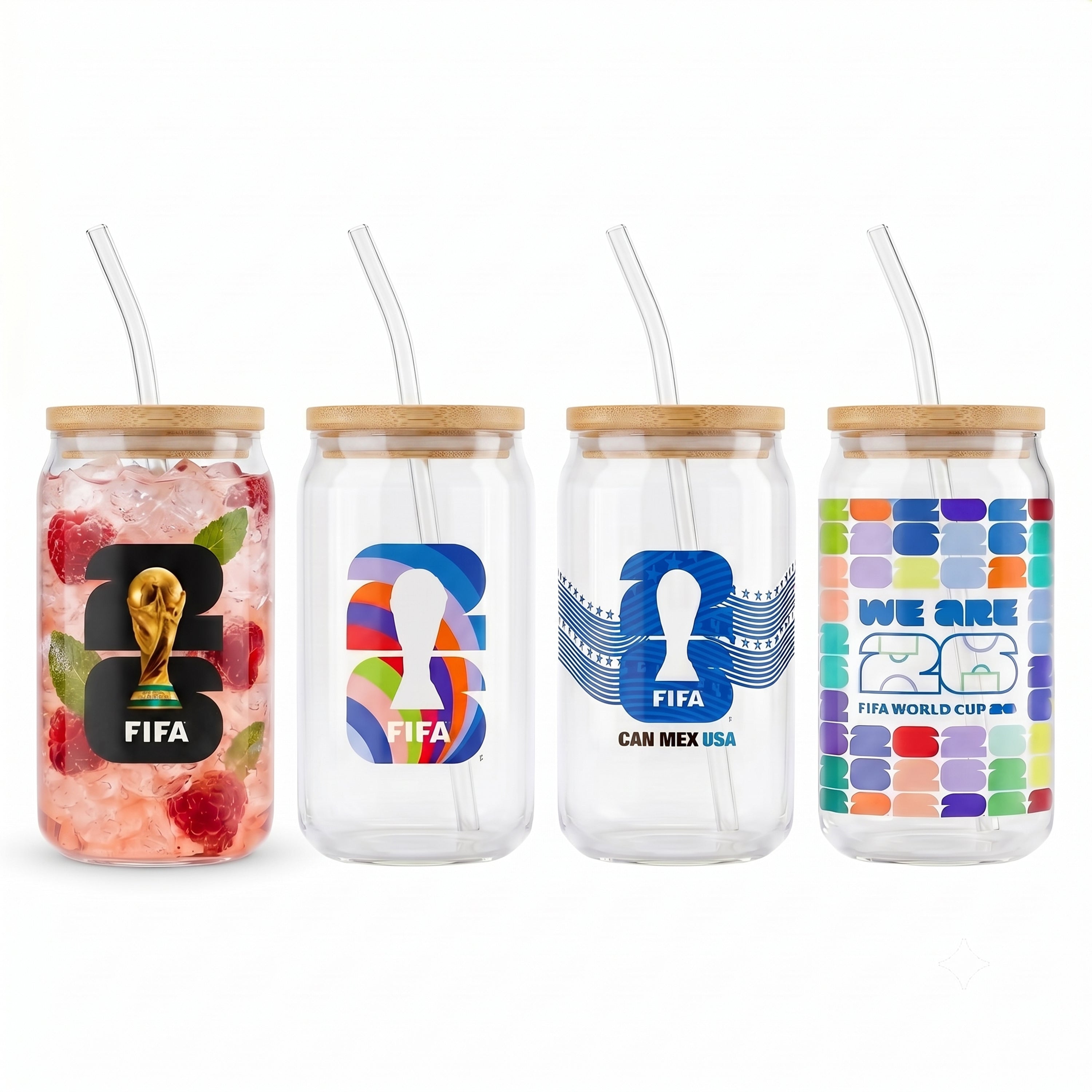 Atelier Sportif Official Official FIFA World Cup 2026 Edition 16 Oz Glass Sippers Bamboo lids with Glass Straws