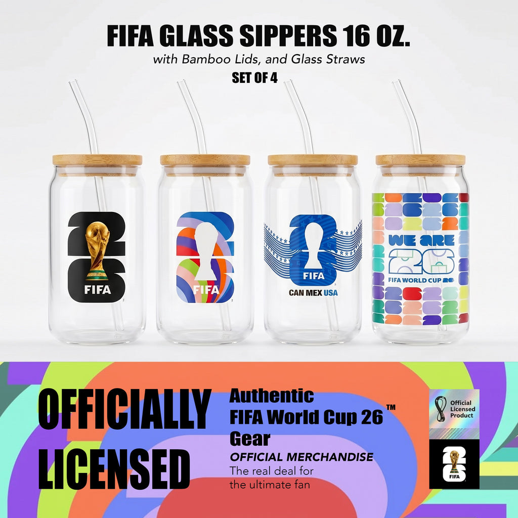 Atelier Sportif Official Official FIFA World Cup 2026 Edition 16 Oz Glass Sippers Bamboo lids with Glass Straws