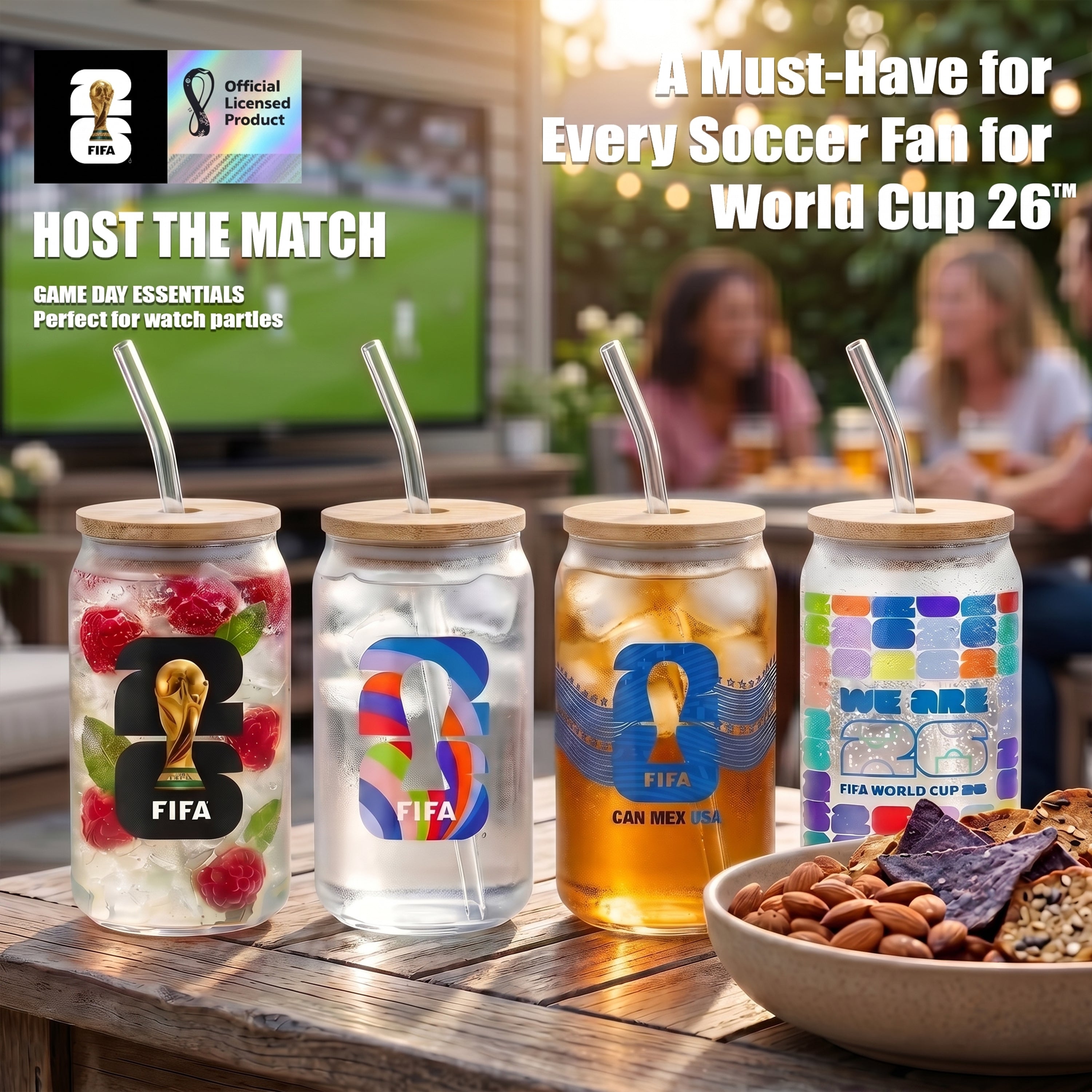 Atelier Sportif Official Official FIFA World Cup 2026 Edition 16 Oz Glass Sippers Bamboo lids with Glass Straws