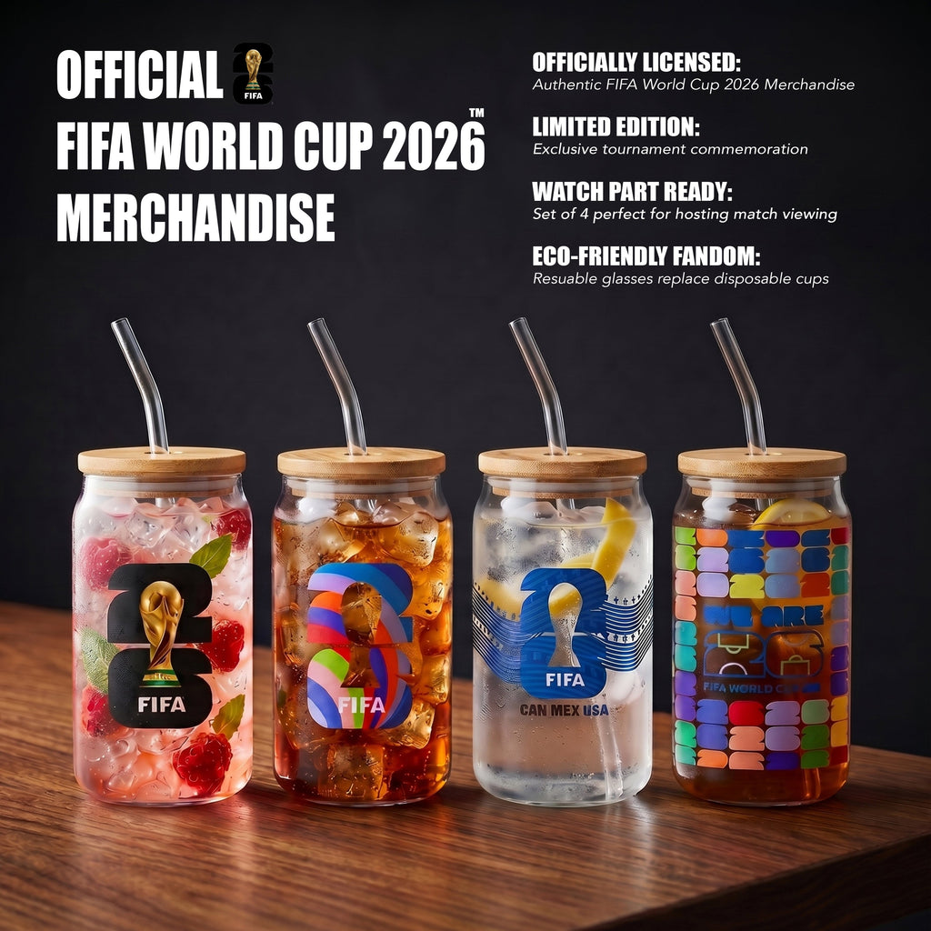 Atelier Sportif Official Official FIFA World Cup 2026 Edition 16 Oz Glass Sippers Bamboo lids with Glass Straws