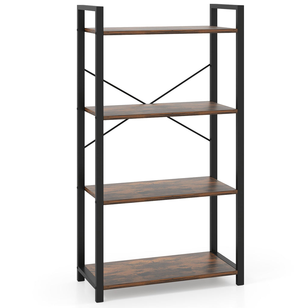 4-Tier Bookshelf with Heavy Duty Metal Frame Industrial Display Shelf-Rustic Brown