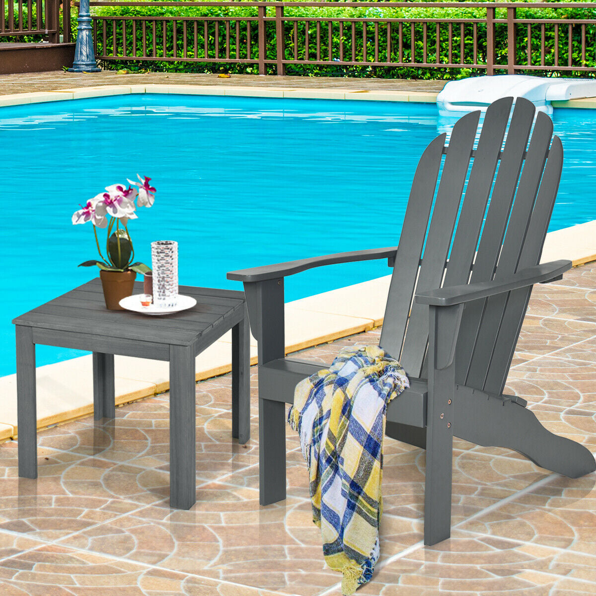 Acacia Wood Outdoor Adirondack Chair with Ergonomic Design