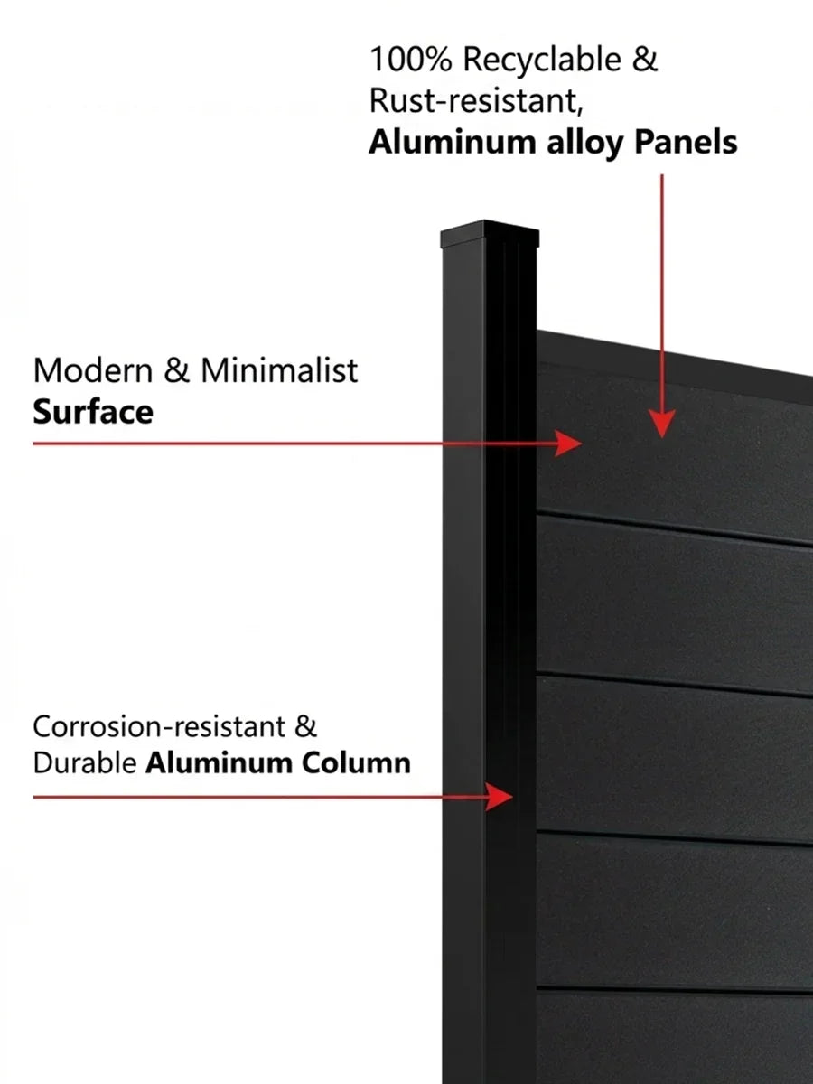 Black Aluminum Full Privacy Fence - 6ft x 6ft