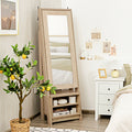 2-in-1 Wooden Cosmetics Storage Cabinet with Full-Length Mirror and Bottom Rack