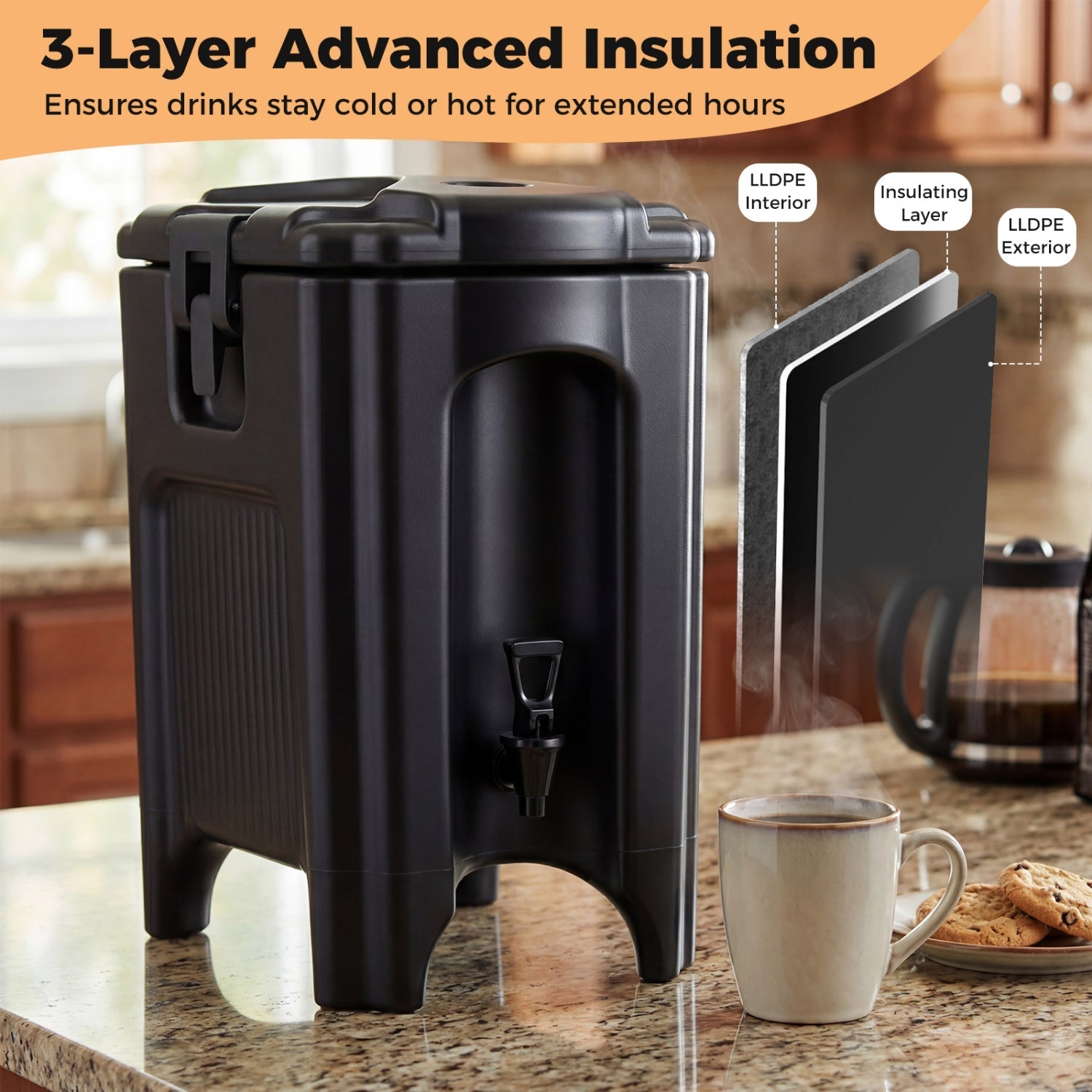 4.4 Gallons Insulated Beverage Dispenser with Ergonomic Handles Set of 2