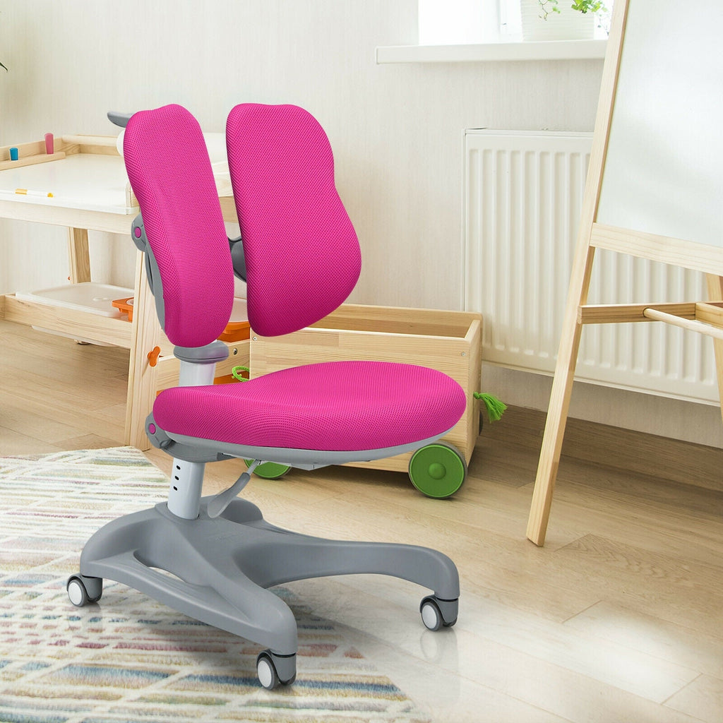 Adjustable Height Student Chair with Sit-Brake Casters and Lumbar Support for Home and School