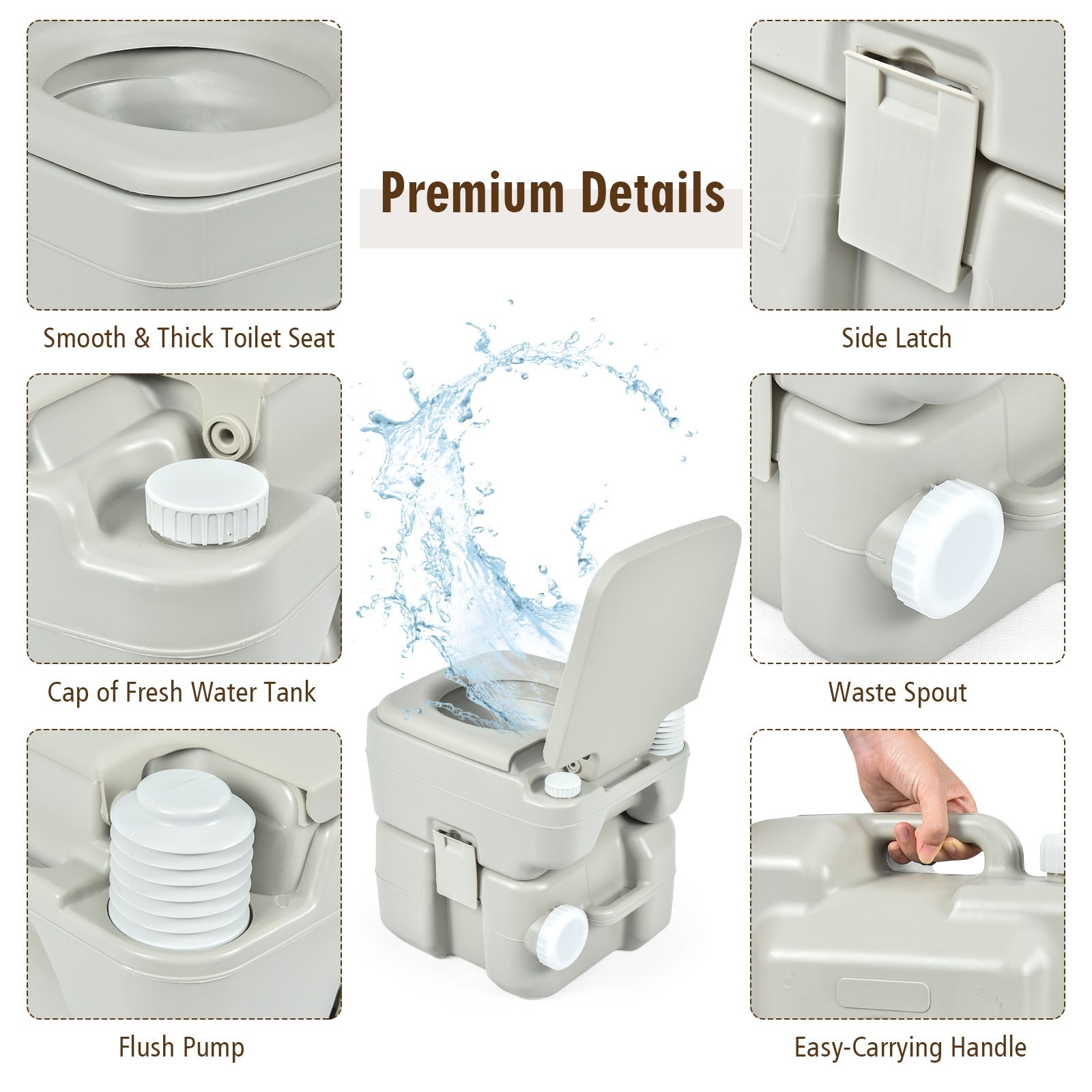 5.3 Gallon 20 L Portable Travel Toilet for Camping RV Indoor Outdoor