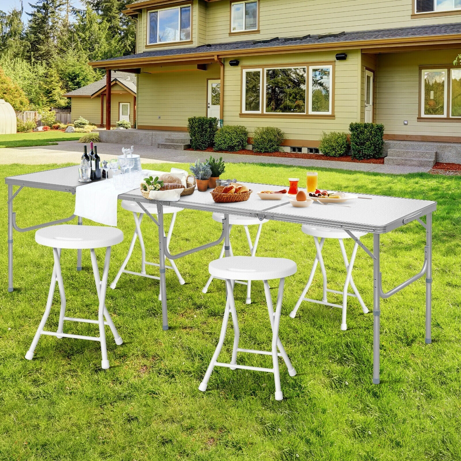 Set of 4 18 Inch Collapsible Round Stools with Handle