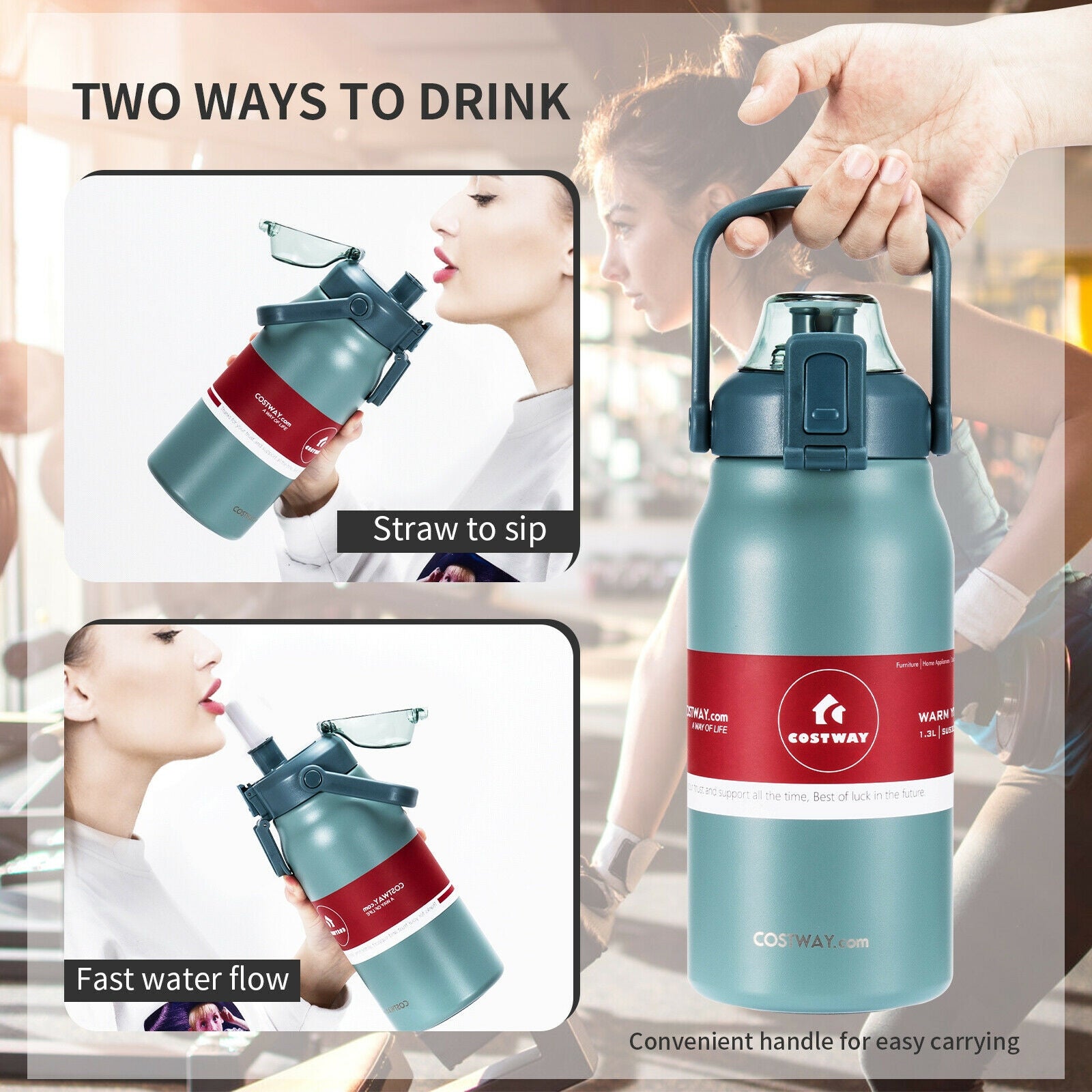 44oz Vacuum Insulated Leakproof Stainless Steel Sports Water Bottle-Gray