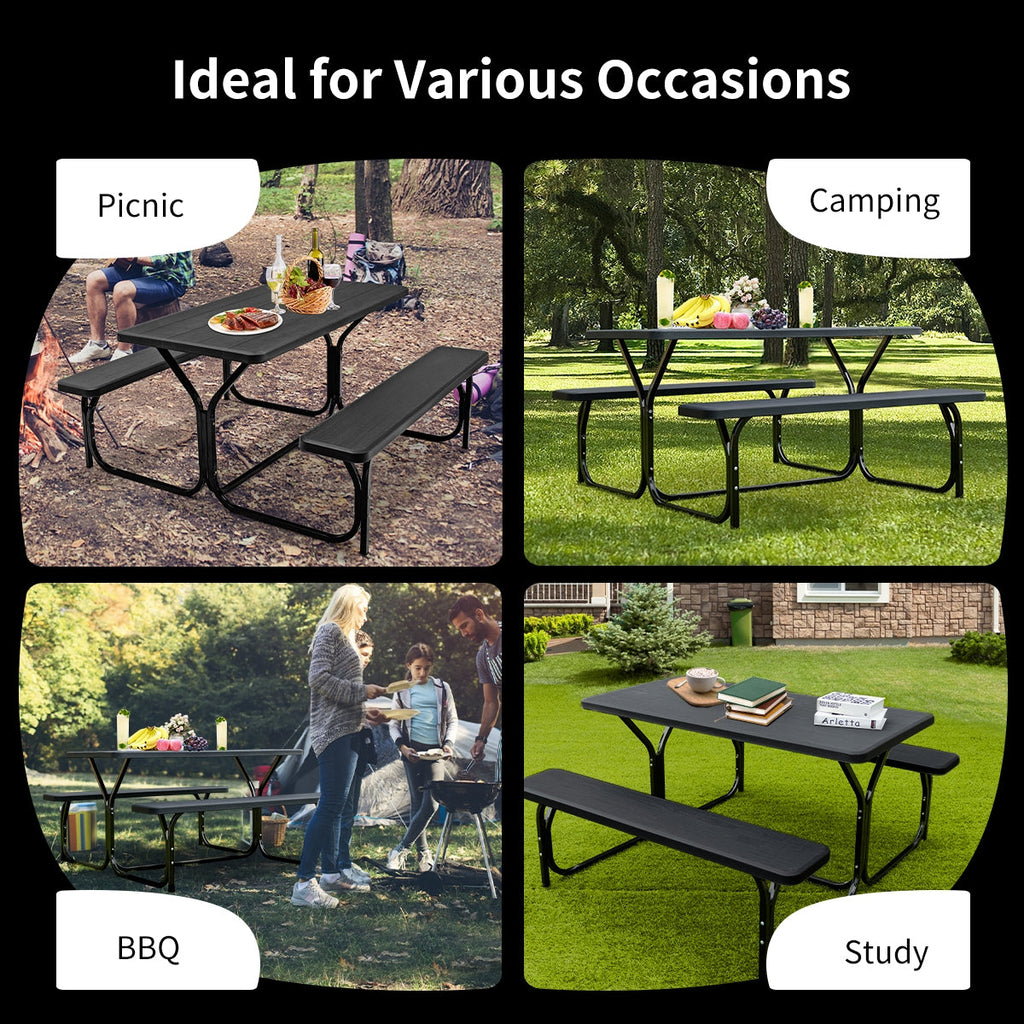 HDPE Outdoor Picnic Table Bench Set with Metal Base