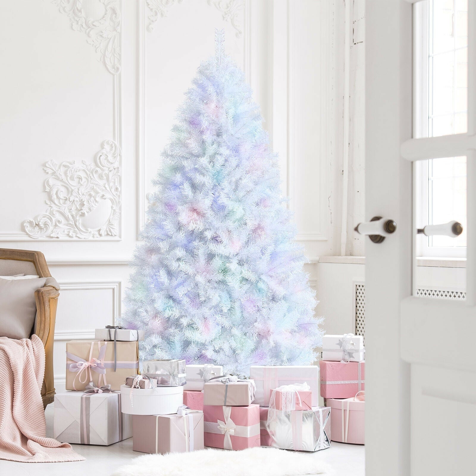 8 Feet Artificial Christmas Tree with 1636 Iridescent Branch Tips