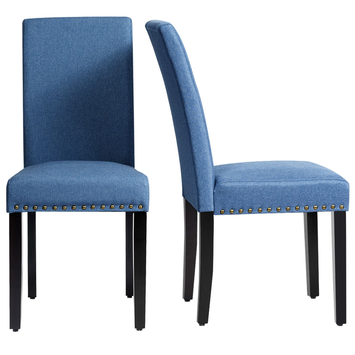 Set of 2 Fabric Upholstered Dining Chairs with Nailhead