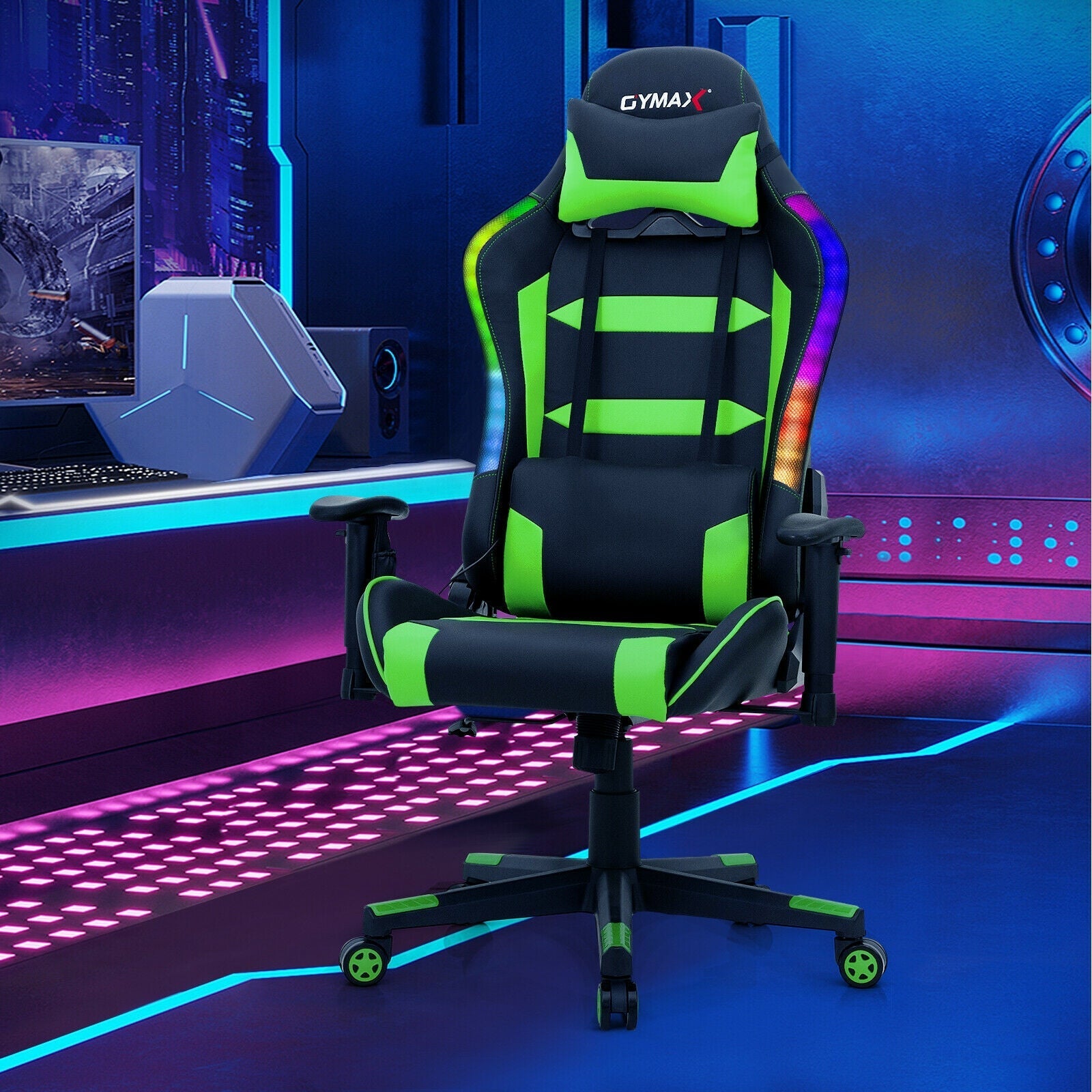 Adjustable Swivel Gaming Chair with LED Lights and Remote