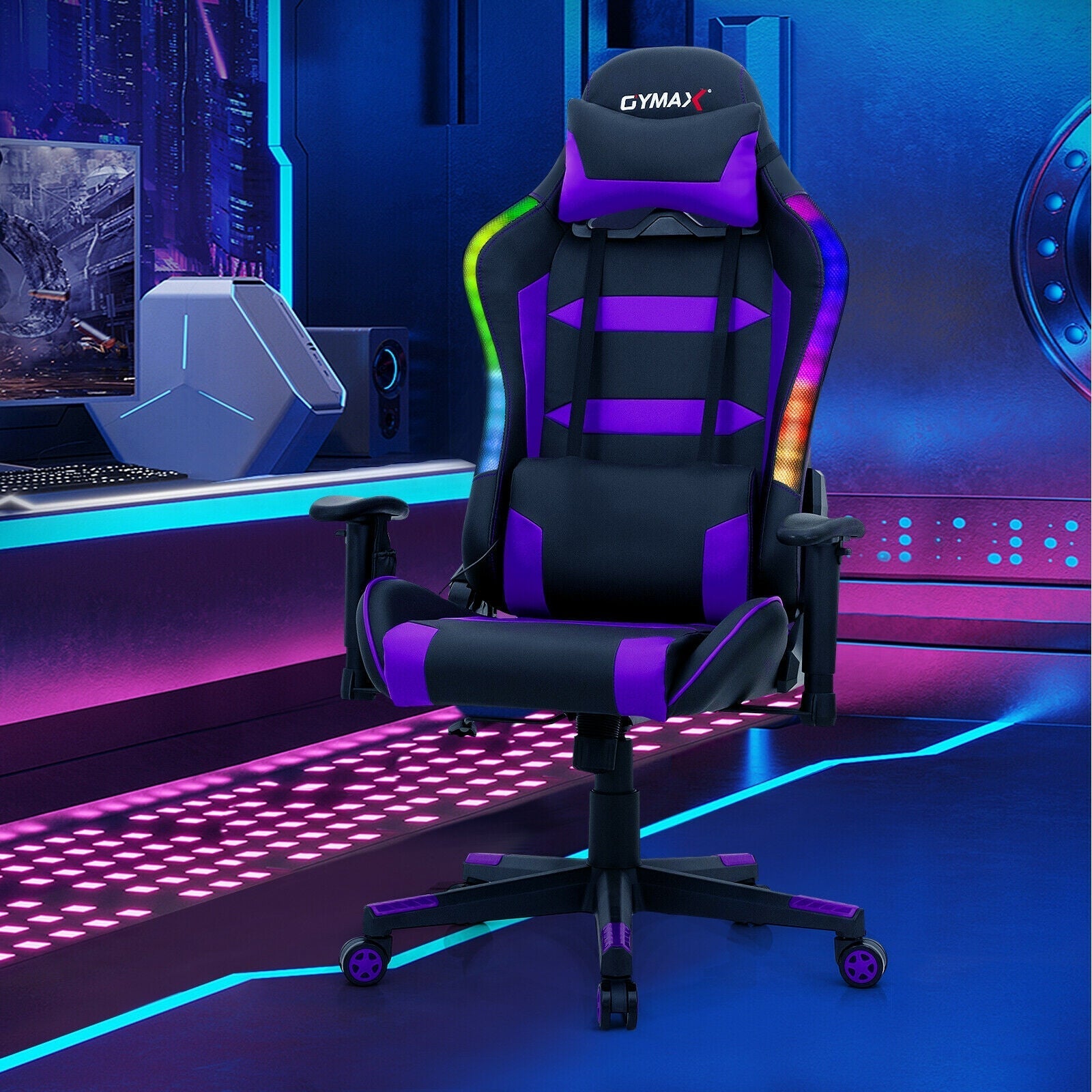 Adjustable Swivel Gaming Chair with LED Lights and Remote