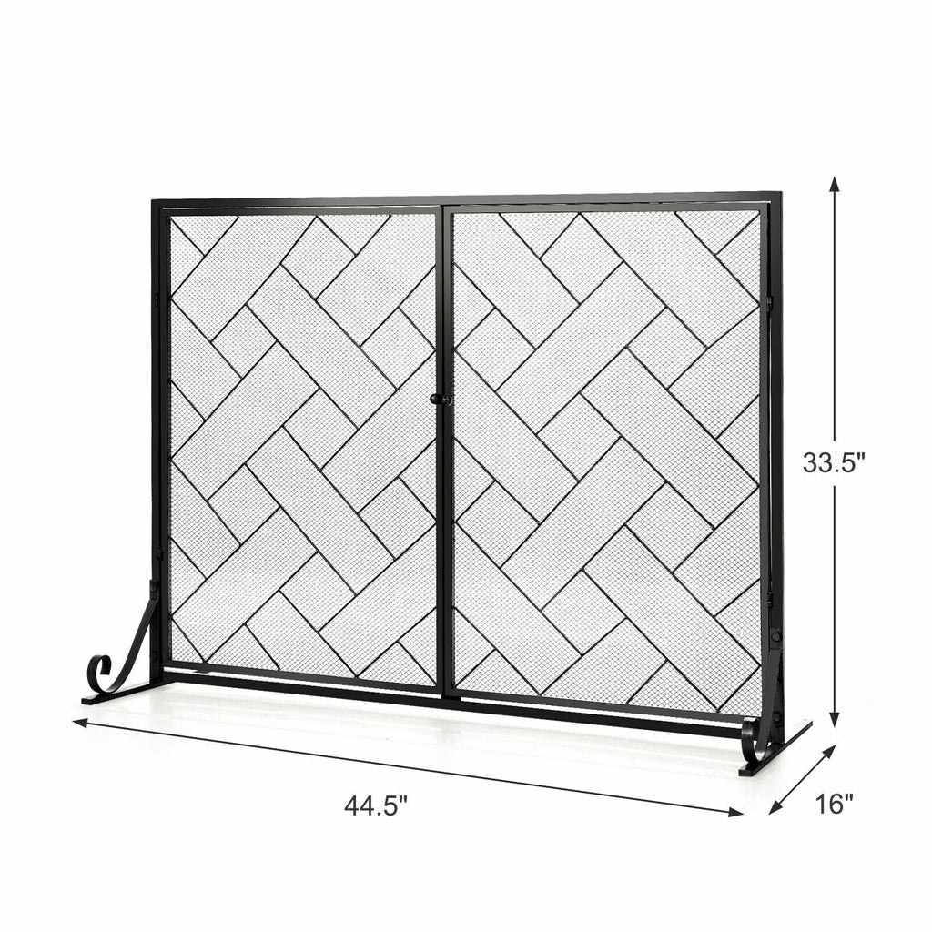 2-Panel Fireplace Screen Folding Metal Fire Place Safety Fence with Magnetic Doors