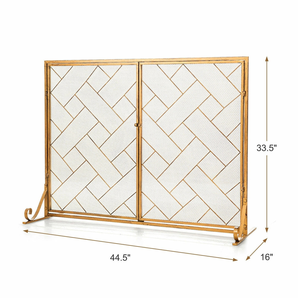 2-Panel Fireplace Screen Folding Metal Fire Place Safety Fence with Magnetic Doors