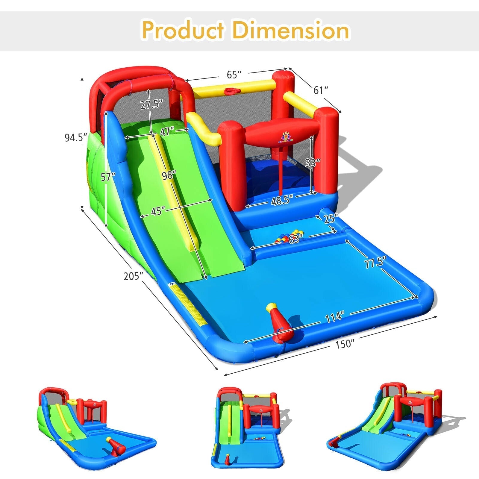 Inflatable Water Slide with Ocean Balls for Kids without Blower