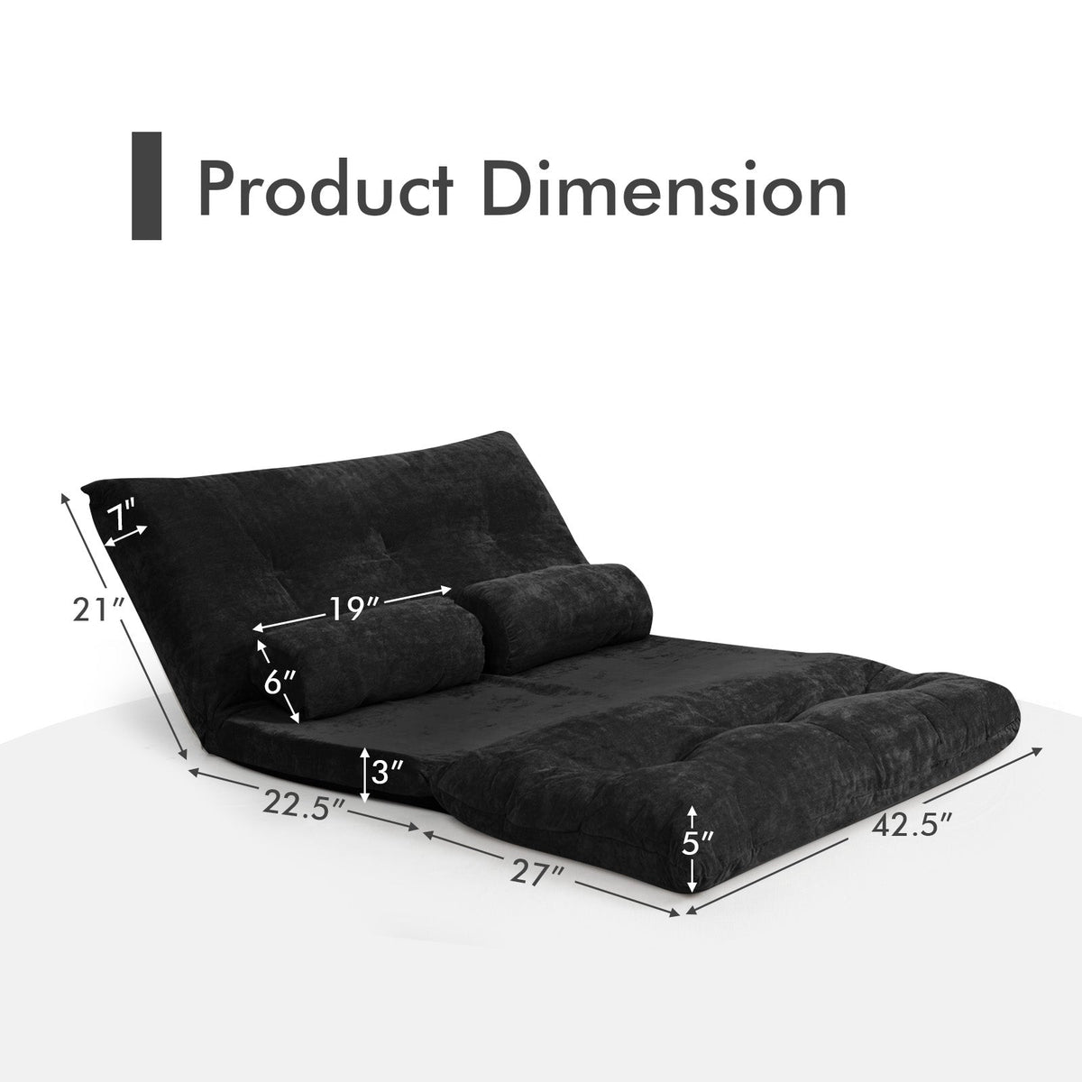 6-Position Adjustable Sleeper Lounge Couch with 2 Pillows