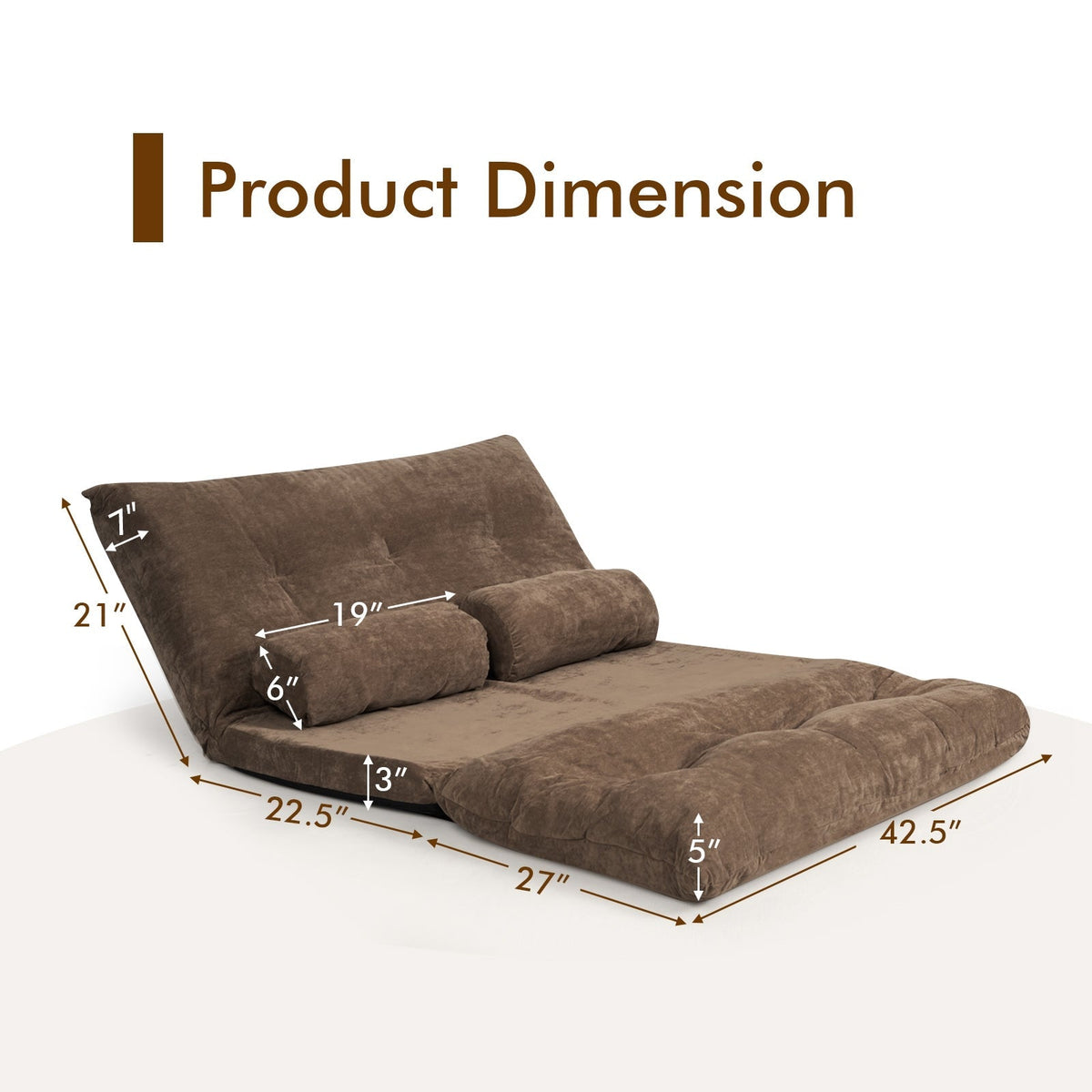 6-Position Adjustable Sleeper Lounge Couch with 2 Pillows