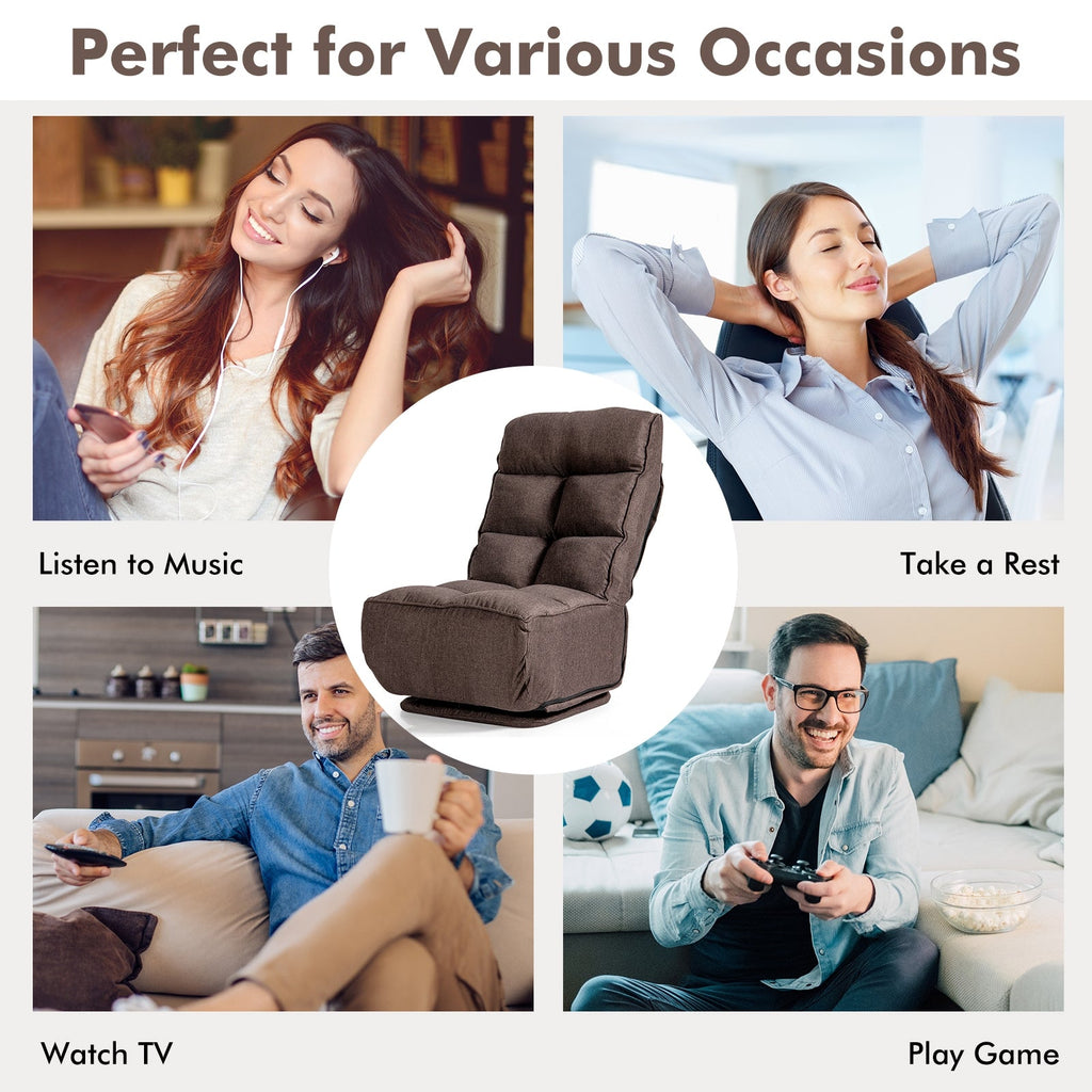 360-Degree Swivel Folding Floor Chair with 6 Adjustable Positions