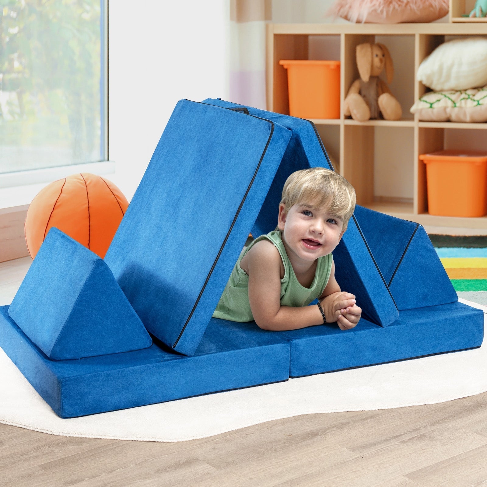4 Pieces Convertible Kids Couch Set with 2 Folding Mats-Yellow