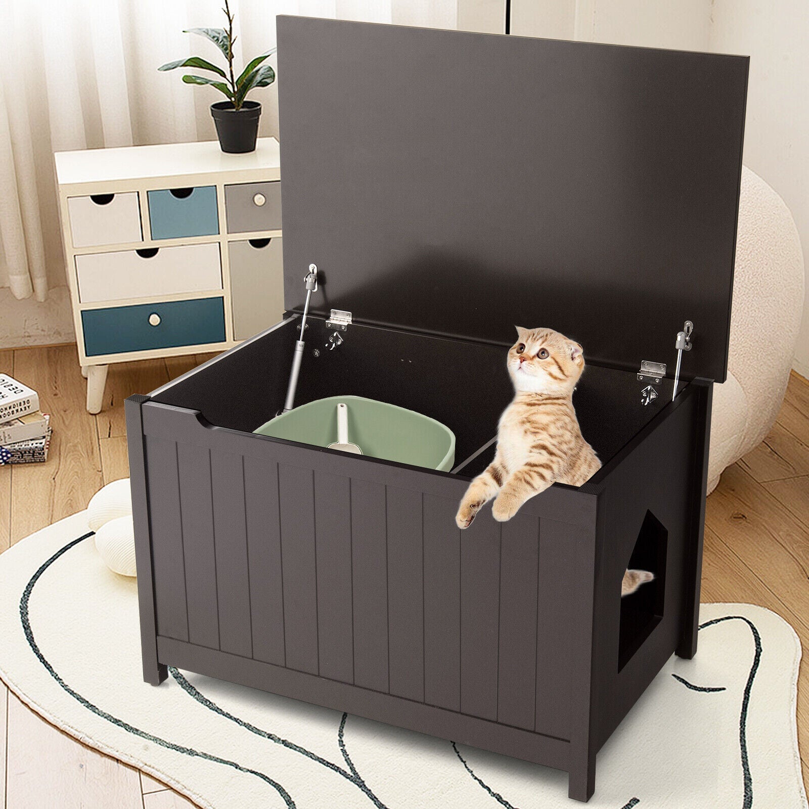 Wooden Cat Litter Box Enclosure with Top Opening Side Table Furniture