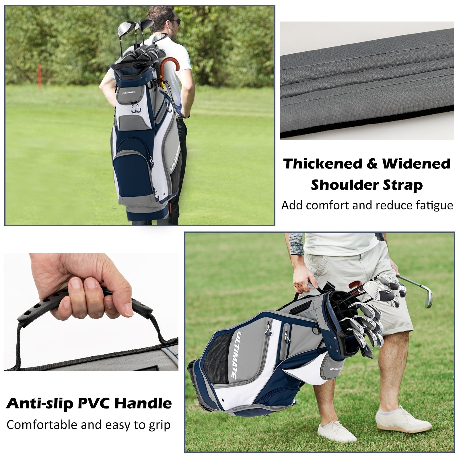 10.5 Inch Golf Stand Bag with 14 Way Dividers and 7 Zippered Pockets