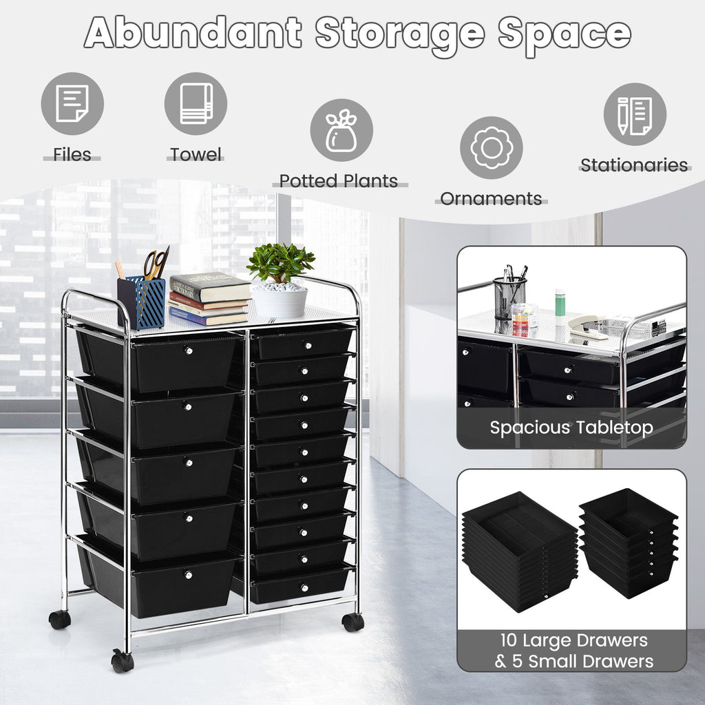 15-Drawer Utility Rolling Cart with Drawers Multi-Use Storage-Icecream Multicolor
