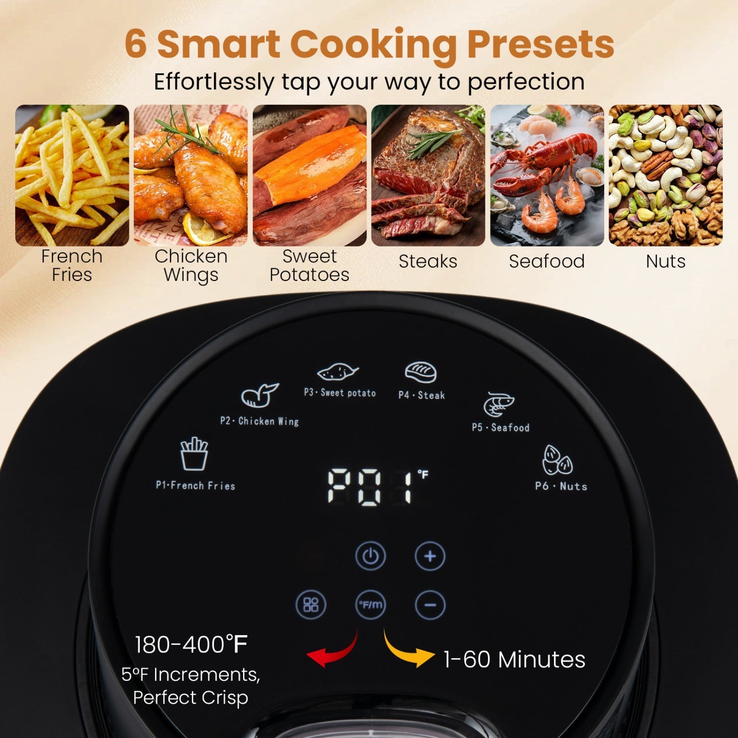 4.7 QT Glass Air Fryer with Steam Frying Mode