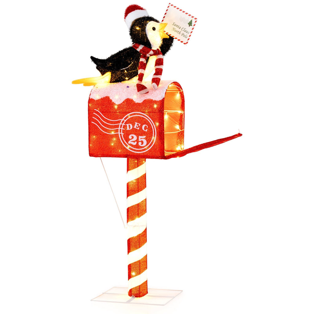 4.8 FT Christmas Lighted Penguin on Mailbox Pre-lit Xmas Decoration with 100 LED Warm White Lights