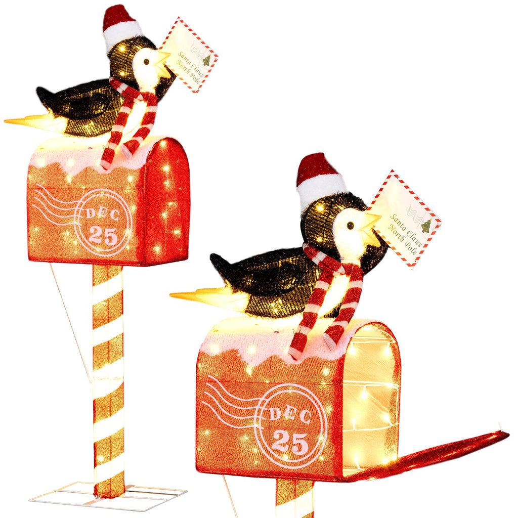 4.8 FT Christmas Lighted Penguin on Mailbox Pre-lit Xmas Decoration with 100 LED Warm White Lights