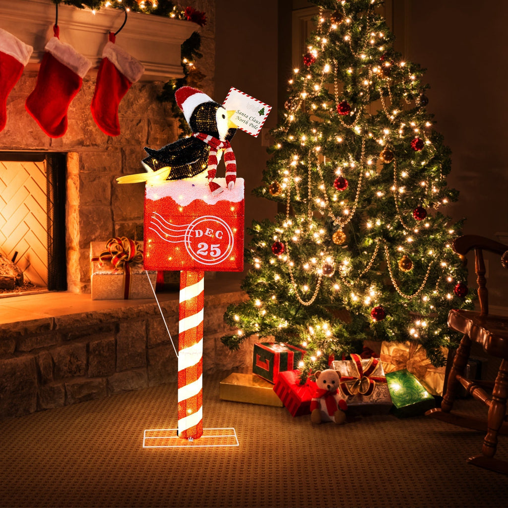 4.8 FT Christmas Lighted Penguin on Mailbox Pre-lit Xmas Decoration with 100 LED Warm White Lights