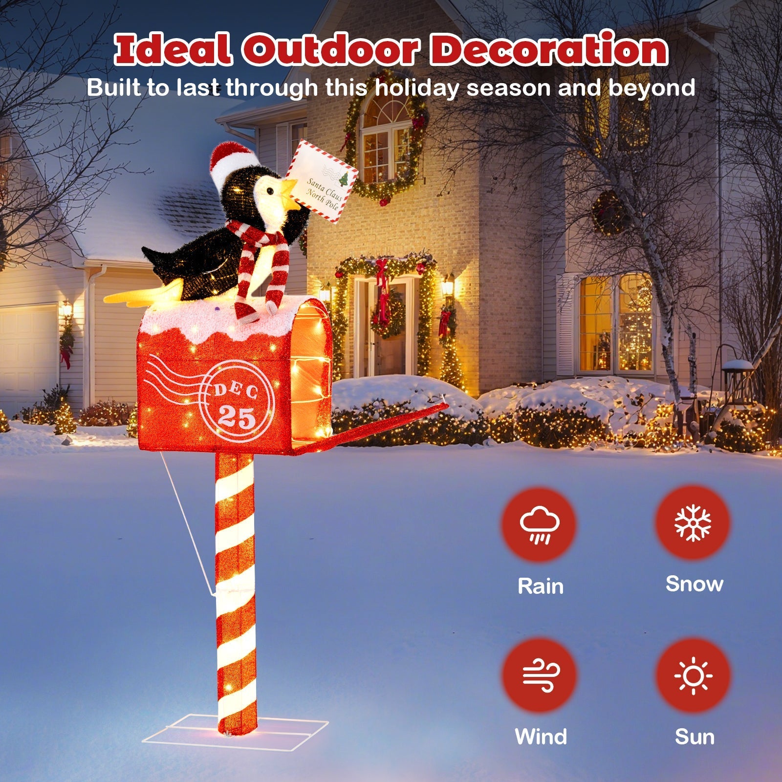 4.8 FT Christmas Lighted Penguin on Mailbox Pre-lit Xmas Decoration with 100 LED Warm White Lights